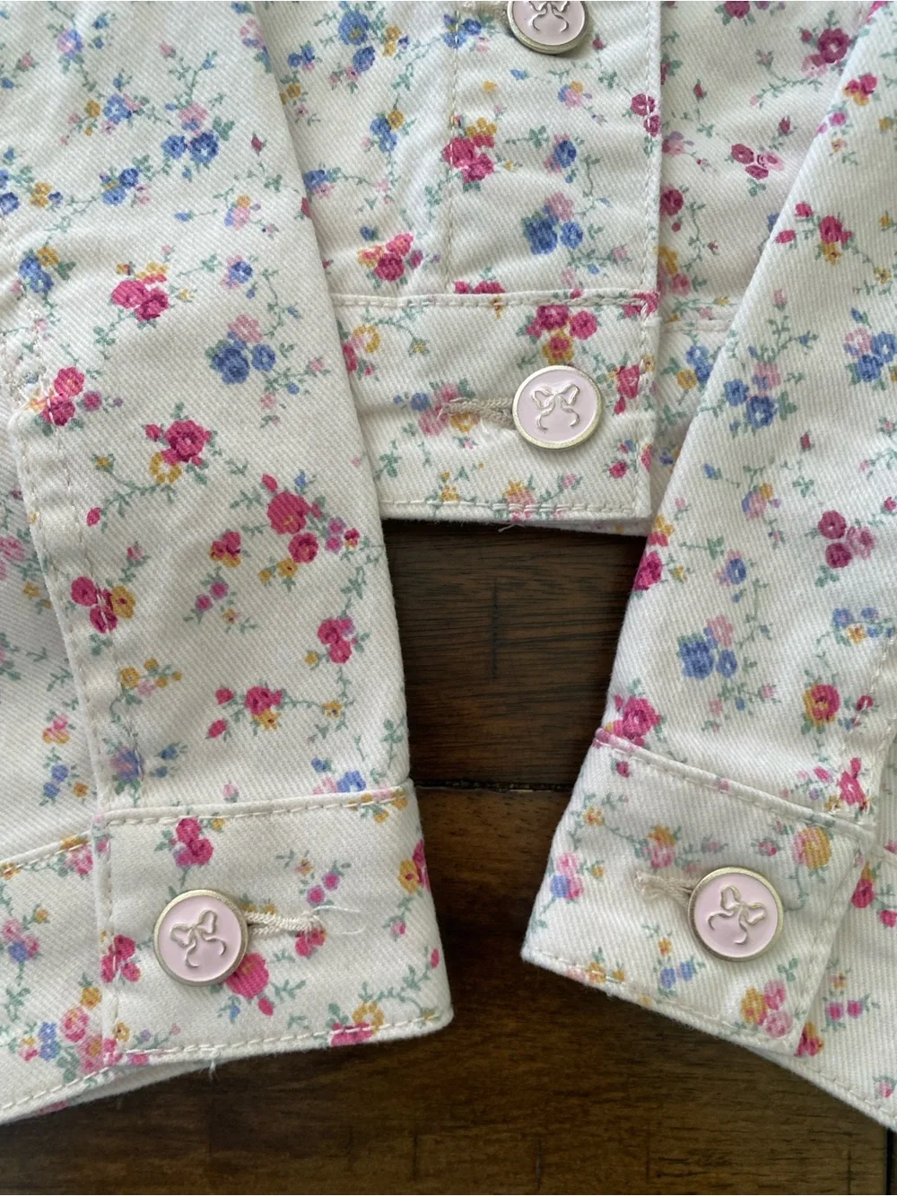 Loveshack Fancy Floral Print Kids Denim Jacket